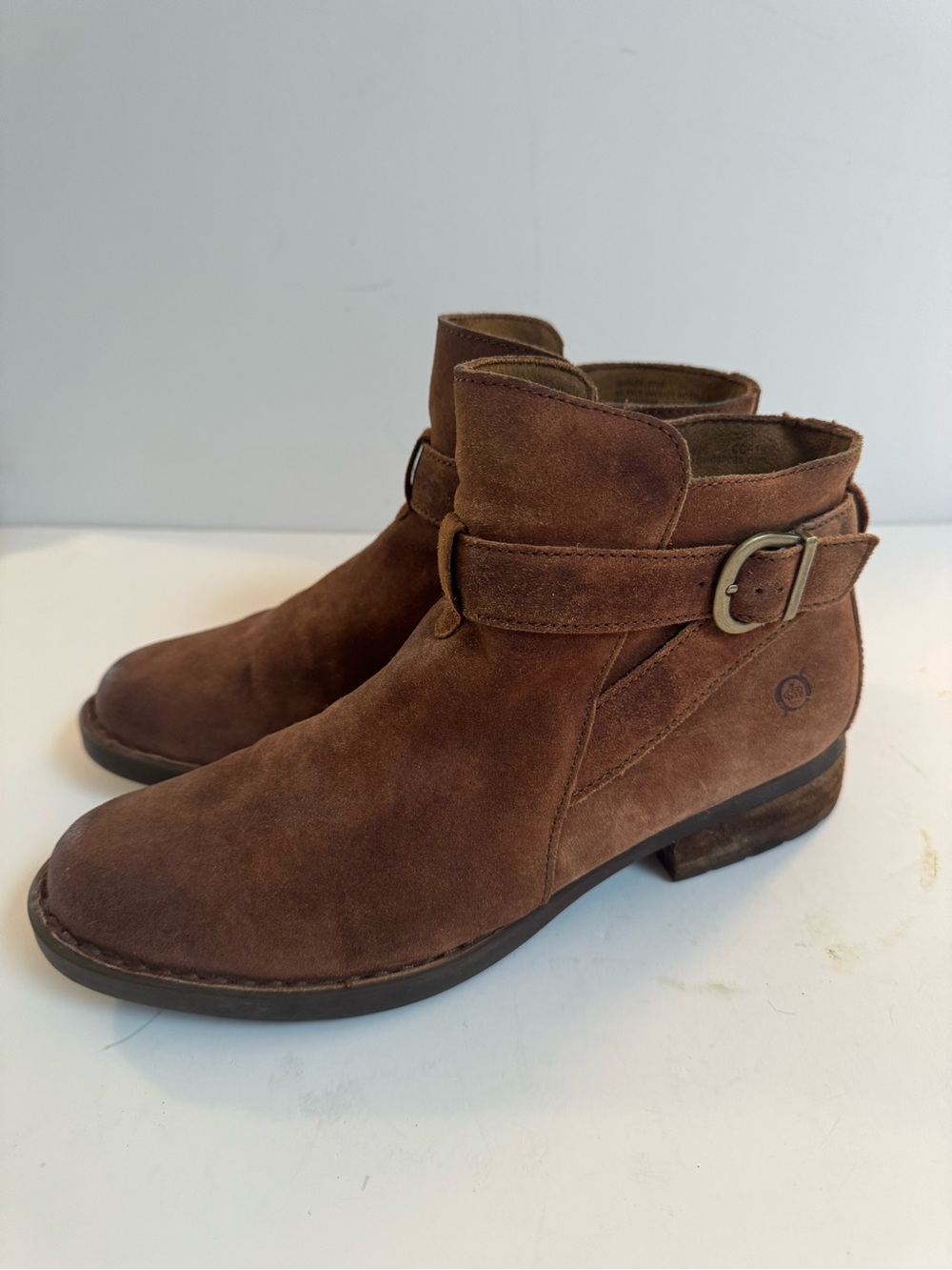 Born Women's Suede Ankle Boots in Brown - Classic Buckle Strap - Picture 4 of 14